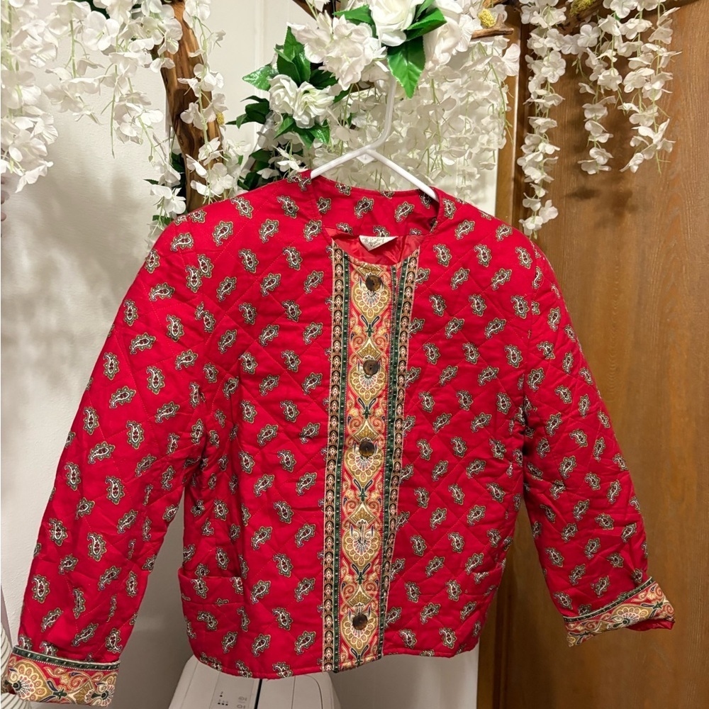 Vera Bradley Vintage 80’s CroppedRed Paisley Quilted Jacket Grandmacore
